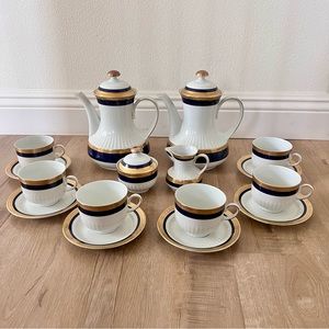 1940s Winterling Marktleuthen‎ Bavaria 22k Gold & Cobalt Blue Tea Set For 6 Vtg